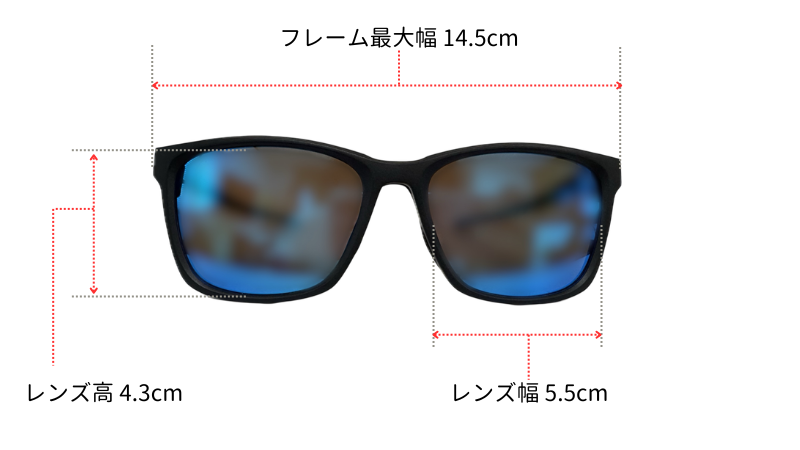 OAKLEYのパラコードを正面から見て、フレームの大きさとレンズの大きさを比較したイメージ