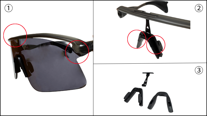 OAKLEYのStunt Devilのレンズの取り外し方法を示した写真